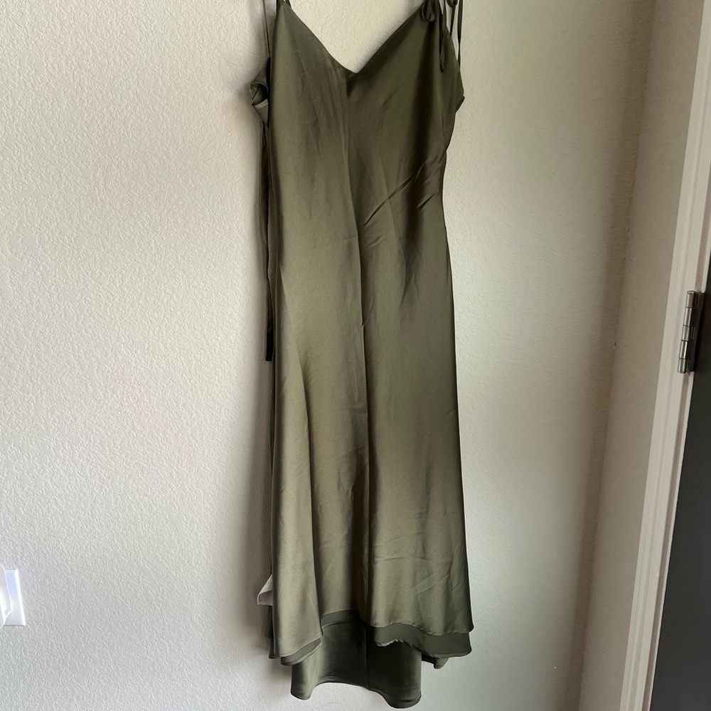 Satin Abercrombie Olive Maxi Dress